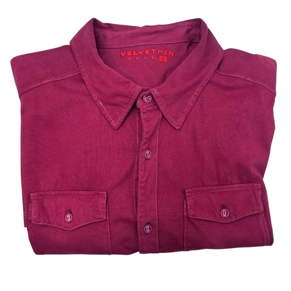 VELVET MEN BY GRAHAM & SPENCER MAROON RED SHORT SLEEVE COTTON BUTTON UP SHIRT - Picture 1 of 8